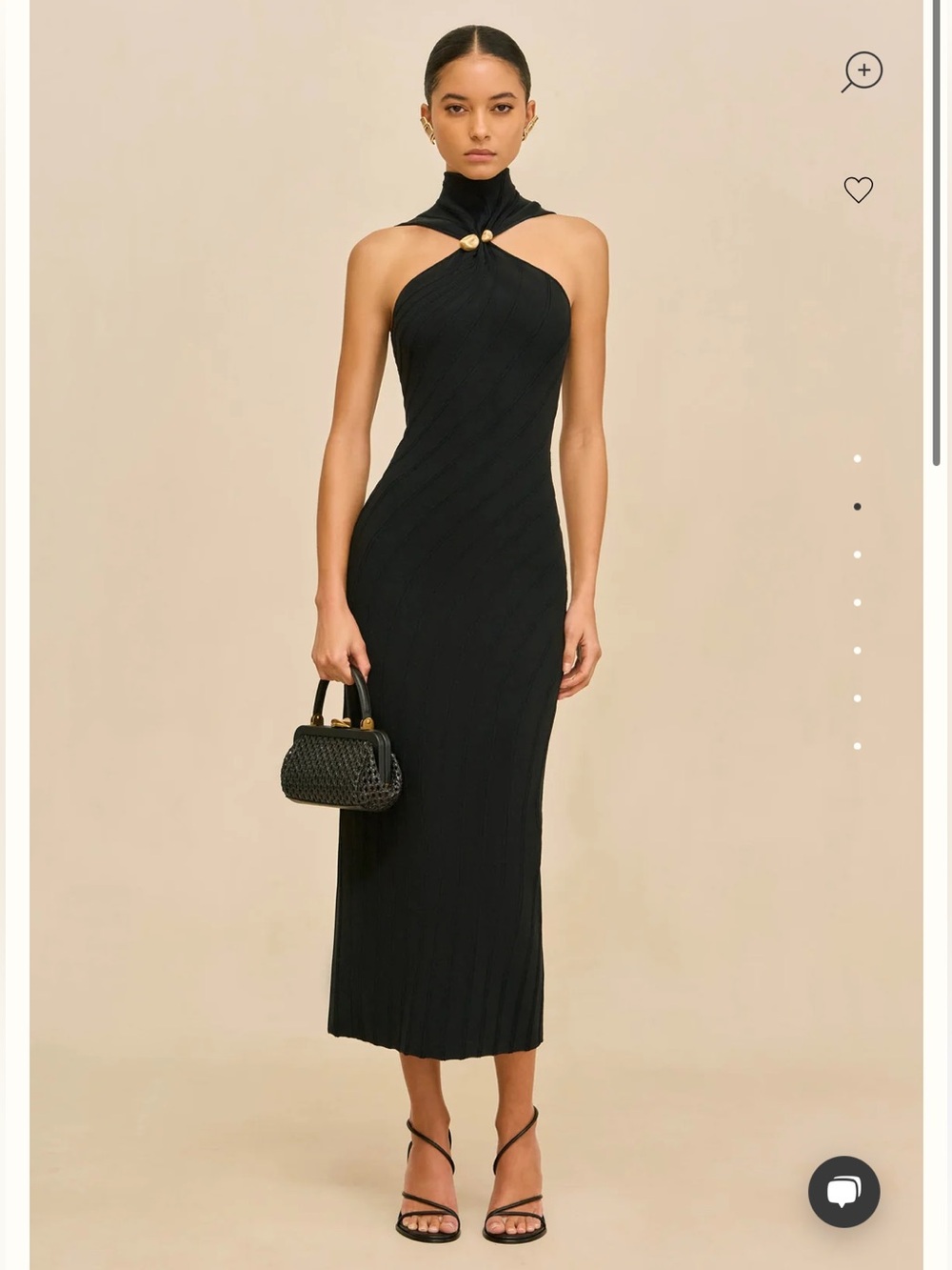 new Cult Gaia Jessica knit curved line high neck gold emblem midi dress in black - Picture 1 of 10